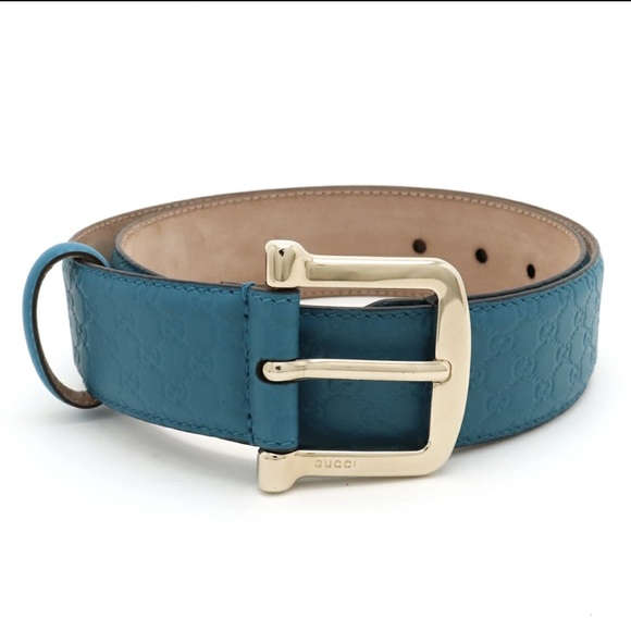 Gucci Microguccisima GG Teal Leather Belt with Gold Buckle main image 9